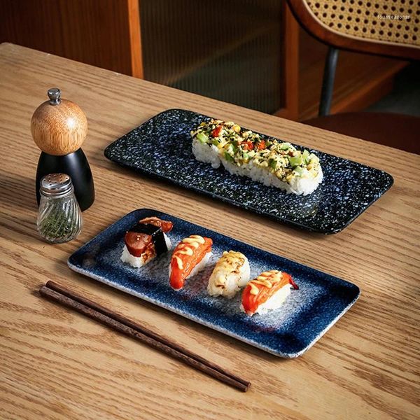 Assiettes à Sushi transformées au four japonais, longue bande, glaçage coloré de noël, collation créative en céramique rectangulaire plate