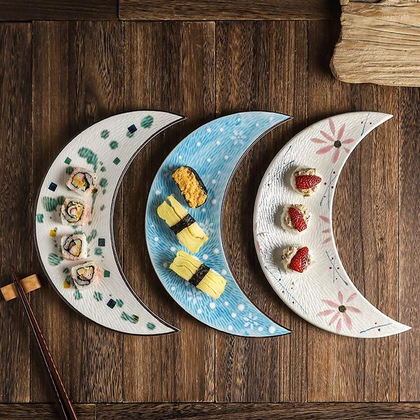 Assiettes assiette japonaise Sushi disque de lune, vaisselle Sashimi, Art de la maison, service de table à disque unique, céramique créative