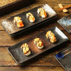 Assiettes de Cuisine rectangulaire japonaise, assiette à Sushi longue Dim Sum dîner à fond plat Commercial créatif en céramique Cuisine Sashimi