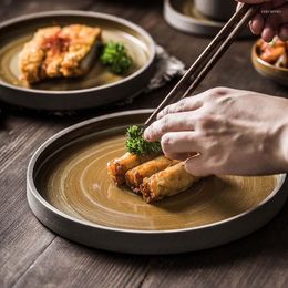 Assiettes japonaises rétro, vaisselle, ensemble de plats, assiette à Steak en céramique Simple et épaisse, bol à Dessert et à riz, plats ménagers
