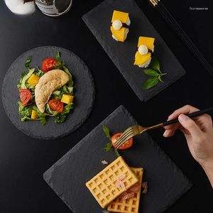 Assiettes planche de roche japonaise créativité plate couleur unie dalle en pierre naturelle assiette à dîner couverts El Restaurant plateau de service
