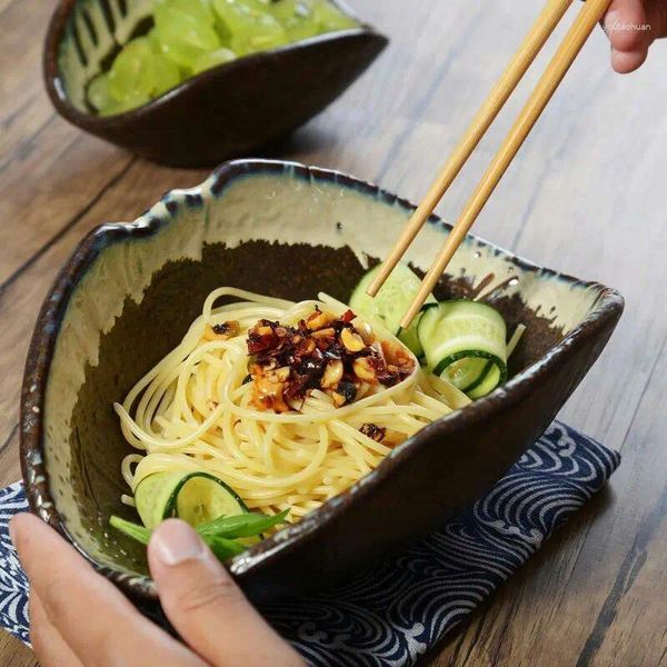 Platos de cerámica rugosa japonesa para cena, juego de cena de concha con forma especial, ensaladera creativa para restaurante, plato de fruta de Color esmaltado