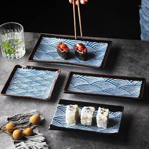 Assiettes Style japonais motif vague bleue assiette en céramique vaisselle occidentale plat à Steak maison cuisine porcelaine Rectangle carré
