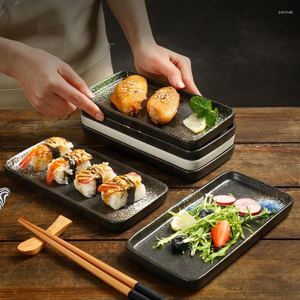 Platos Platos De Cerámica De Estilo Japonés Utensilios De Comedor De Sushi Planos Lados Y Rectangulares para El Hogar