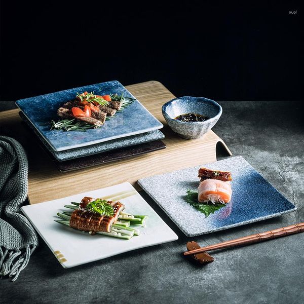 Assiettes Style japonais assiette carrée en céramique Barbecue Snack Sushi Steak plat occidental décor à la maison vaisselle en porcelaine