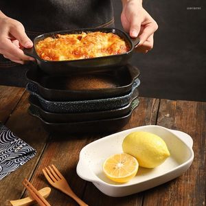 Assiettes Plateau de cuisson à double oreille de style japonais Restaurant de sushi en céramique spécial pour four à micro-ondes à riz