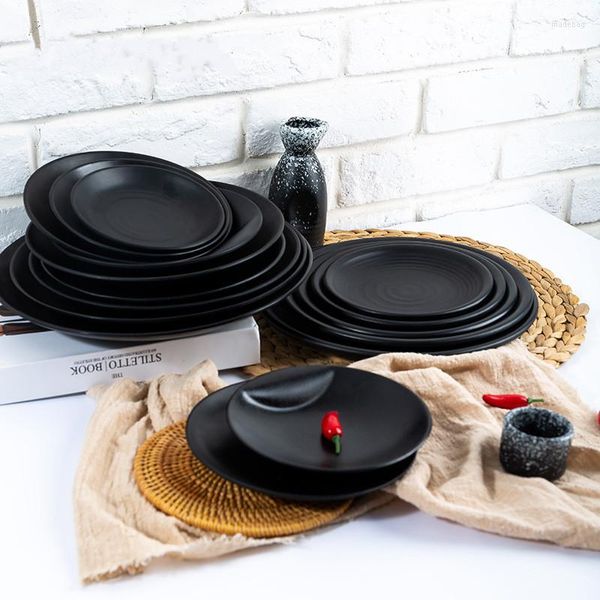 Platos de melamina para el hogar de estilo japonés, plato negro, hueso, Material saludable, resistente a las caídas, vajilla de porcelana de imitación duradera