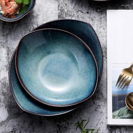Borden Japanse stijl onregelmatig blauw oog oven glazuur keramisch tafelgerei creatief fruitsalade ijs crack porseleinen kruidensaus schotel