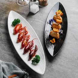 Assiettes longues en forme de feuille de style japonais, Sashimi Snack Sushi Commercial en céramique Restaurant El vaisselle de cuisine