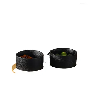 Assiettes Snack de style japonais Bowl en céramique Assiette de la grille divisée Création séchée avec un plateau en bois