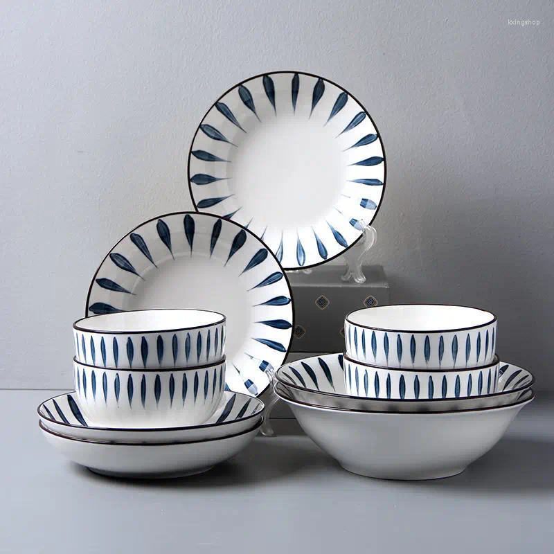 Tallrikar japansk stil bordsartiklar skål och platta set hushåll ris jingdezhen enkel atmosfärisk soppa keramik