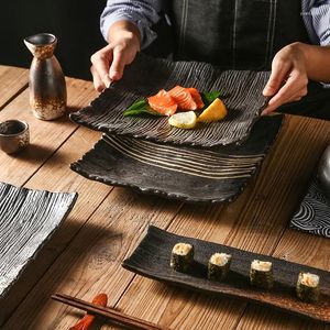 Borden Japanse stijl houtkorrel bord huishouden keramische salade sushi aardewerk schotel keuken servies servies servies lade