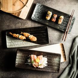 Platos Platos japoneses Sashimi Cena en casa Cena RETRO RETRO TECHARE Cerámica Creativa Rectangular de 12 pulgadas Bandeja para pastel de 12 pulgadas