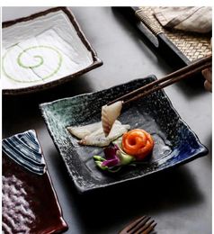 Assiettes de table japonaise Plaque de sushi salade Petit-déjeuner à la maison carrée de collation profonde