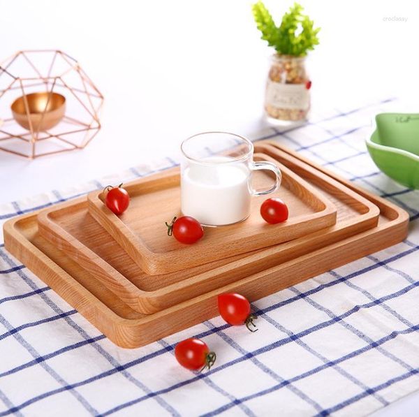 Platos japoneses de madera DIY artesanía desayuno merienda pan madera creativa bandeja de té cuadrada plato de mesa occidental SN758