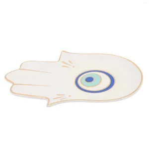 Platos platos plato de plato anillo cerámica hamsa mano de ojo malvado de soporte llave placa tazón (blanco)