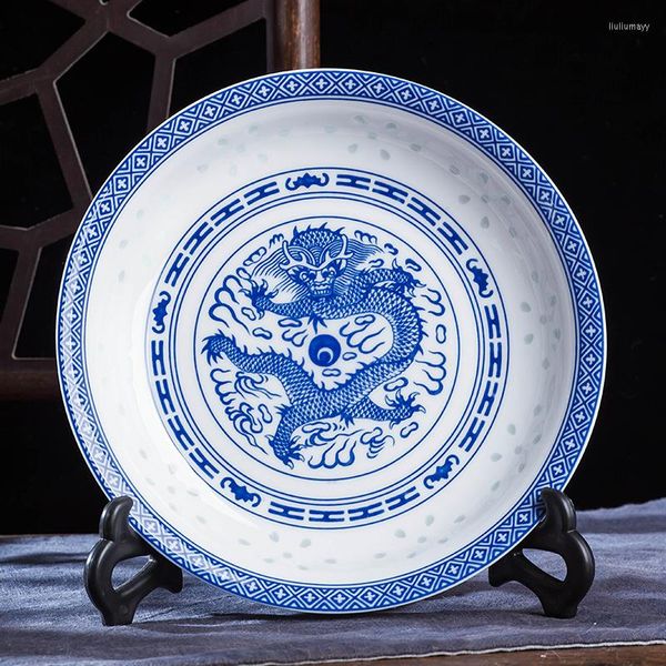 Assiettes Jingdezhen assiette à dîner en céramique porcelaine bleue et blanche Vintage motif Dragon chinois ustensiles de cuisine