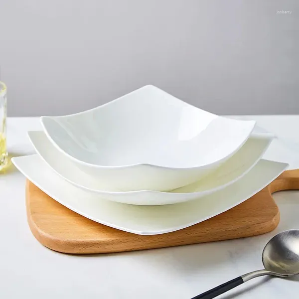 Jingdezhen – assiettes de dîner en porcelaine, assiette en céramique blanche Pure, pâtes ménagères, plat de cuisine carré, Angle déformé