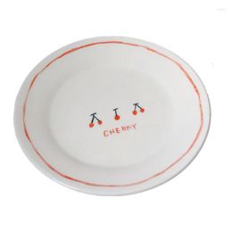 Assiettes Kawaii Style coréen cerise motif rond en céramique fleur salade pain gâteau Dessert plat plateaux fête vaisselle