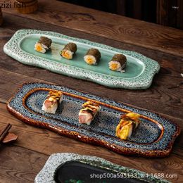 Platen oven verandert retro keramische keramische lange strip plaat restaurant sushi dessert schotel dim sum moleculaire gerechten specialiteit servies