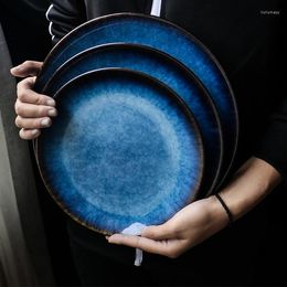 Borden Kinglang Blue Western-Style Plate Japans Flat Dish Round Trade Commercial Steak Groothandel