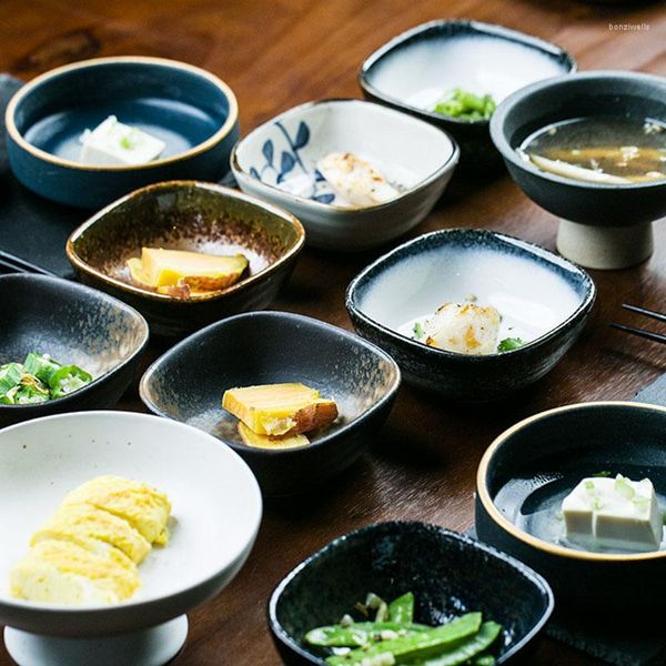 Platos KINGLANG estilo japonés creativo tazón de arroz de cerámica postre hogar comer plato lateral cuadrado poco profundo