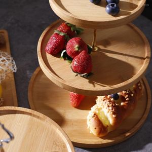 Plates Kitchen Bamboo Tray Holiday Party 2/3Llayer Fruit Plate Dessert Candy Dish Cake Stand Self-help Display Home Table Dropship