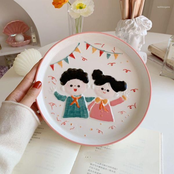 Assiettes coréennes mignonnes pour enfants, assiette à dîner japonaise, ours de dessin animé, fruits, Dessert, vaisselle pour enfants, vaisselle 8 pouces Ins