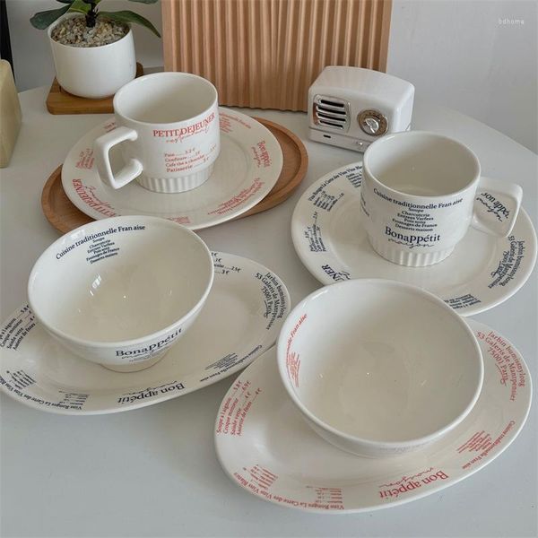 Assiettes Porcelaine Coréenne Pour Service De Dîner Français Lettre Plats Salade Soupe Bol En Céramique Café Source Ensemble Cadeaux