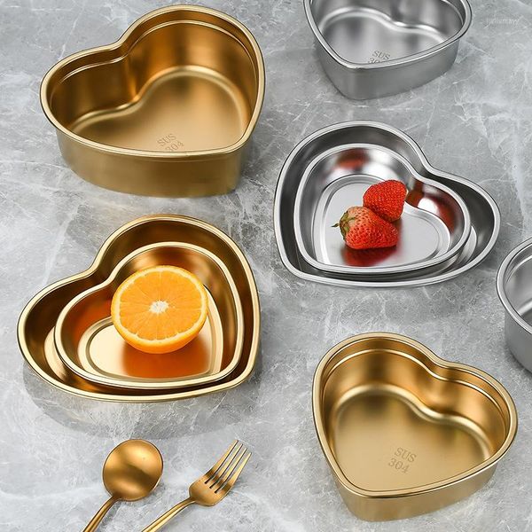 Assiettes Style coréen 304 acier inoxydable plat en forme de coeur assiette Snack plateau gâteau Dessert fruits disque Barbecue Buffet