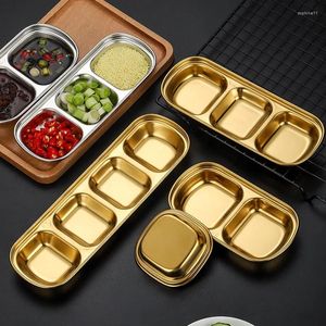 Borden Koreaanse stijl goud zilver roestvrij staal Dessert eetbord Notentaart Fruit Snackbakje Barbecue Multi Grid Kimchi-saus