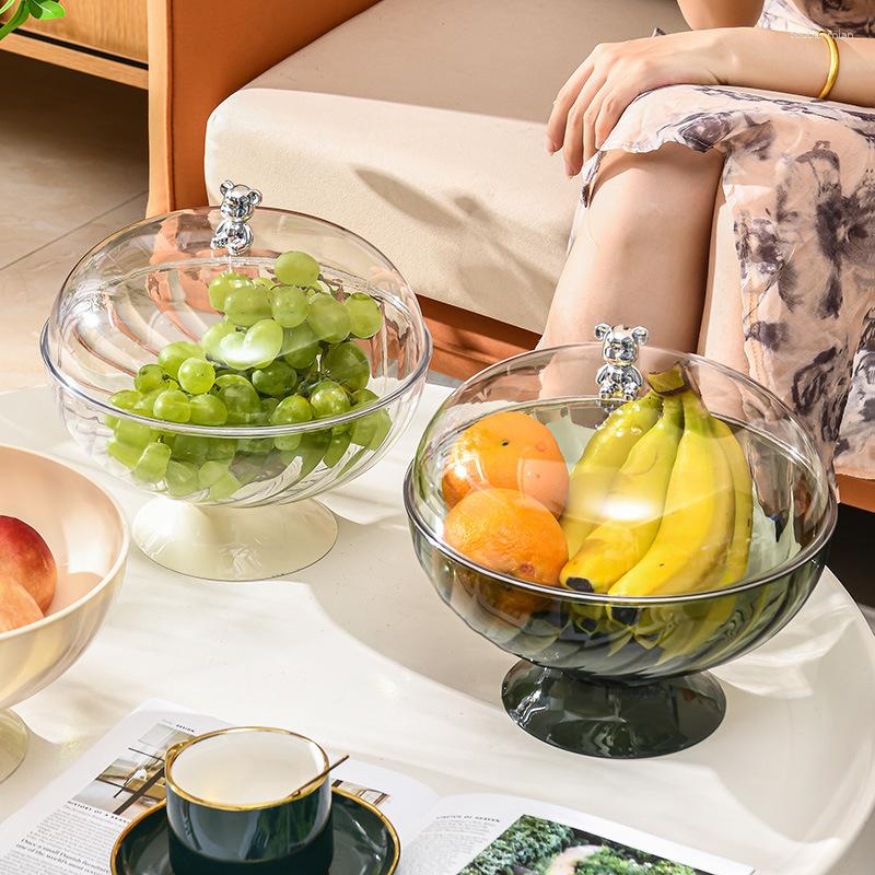 Plates Large Capacity Footed Plastic Fruit Bowl With Transparent Lid And Detachable Draining Base Kitchen Counter Organizer
