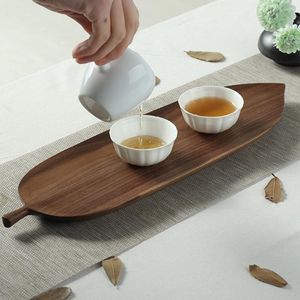 Platos con diseño de hojas, plato de madera de haya de nogal negro para juego de té, taza de té, postre de fruta, bandeja de pan, decoración del hogar