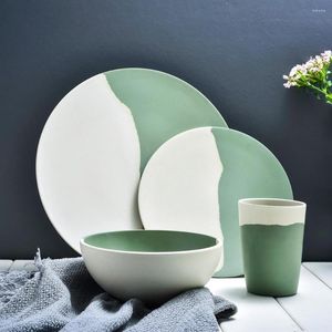 Borden Lekoch Bamboo Fiber 8 pc's voor 2 personen diner groen en wit servies bord servies set bowl cup feest