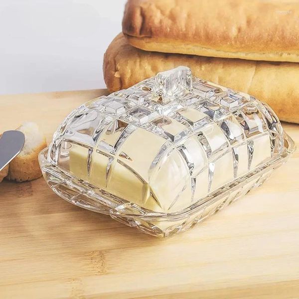 Assiettes légères de luxe en verre transparent, beurrier avec couvercle, grille de cuisine créative, boîtes à secours, boîte de rangement de desserts au fromage occidental