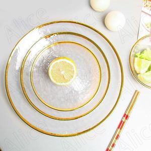 Borden licht luxe glazen bord eetkamer bureaublad gouden slag westelijke steak schotel creatief fruitsalade home keuken servies