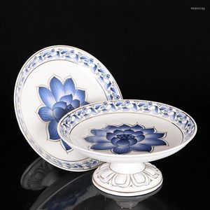 Borden Lotus Offerbord Keramiek Fruitschaal Boeddha Aanbidding Hoge Voet Lade Ronde Traditionele Boeddhistische Benodigdheden Home Decor