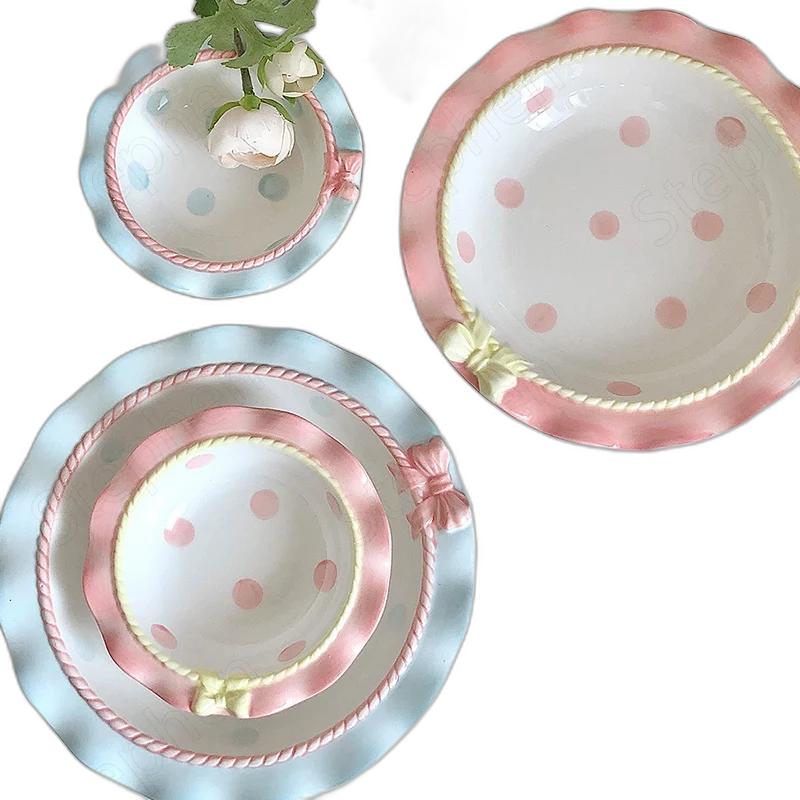 Plates Lovely Butterfly Glazed Ceramic Dinner Plate Nordic Modern Polka Dot Embellished Fruit Salad Bowl Afternoon Cake Dessert