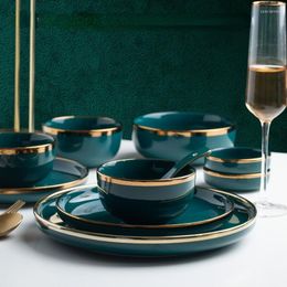 Platen luxe schotel set huishoudelijk tafelwerkplaat bord groen goud omrande keramische assen de tafel keuken items bs50pz