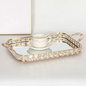 Assiettes Miroir en verre de luxe plateau métal stockage salon room table table d'eau tasse de tasse de fruits décoratifs
