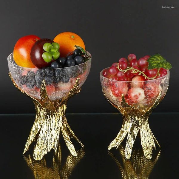 Assiettes de luxe en métal en verre assiette de fruits de fruit haut à pattes à pattes à pattes à pattes hautes à pattes.