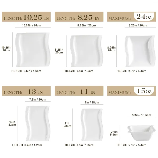 Assiettes MALACASA et bols ensembles 26 pièces vaisselle carrée blanc ivoire pour 6 ensemble en porcelaine avec assiette Se