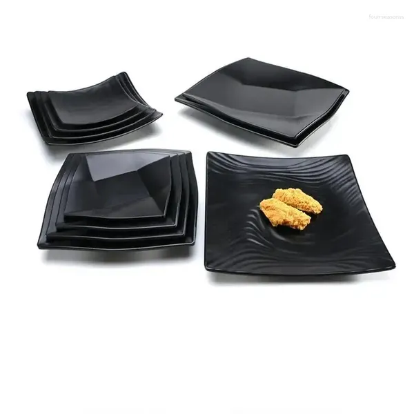 Platos placas mate negro melamine snack snack snack cena de plástico cuadrado suministros de cocina