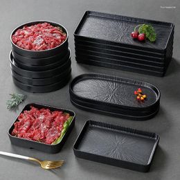 Assiettes Mélamine Black Dîner Assiette de sushi épaissie Pans Imitation Porcelaine Barbecue Détroits Home Serving plateau