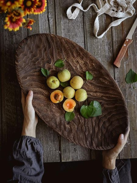 Assiettes MM Nordic Ins rétro japonais Paulownia fruits en bois petit déjeuner grand plateau ovale assiette plate bol