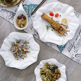 Assiettes à dîner en céramique moderne, décor plissé à la main, Restaurant occidental, plat à Steak, maison bureau, plats irréguliers