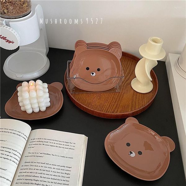 Assiettes Champignons 9527 Mignon Dessin Animé Broche Bone Plat Avec Base Creative Dessert Japonais Assiette Petits Fruits Secs