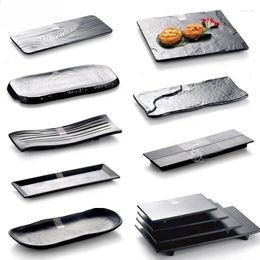 Borden Onbreekbaar Melamine Servies Zwart Sushi Barbecuebord Japans Plastic Stripvormig Diner Keukenaccessoires