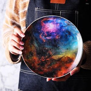 Assiettes nordiques 8 pouces colorés ciel étoilé Dîner assiette sous glaçure couleur en céramique en porcelaine à la main