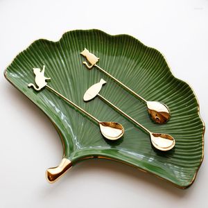 Platen Noordse abrikoos bladvorm keramische zilveren sieraden opslaglade afternoonthee -tafelwerk creatief thuis display decoratie